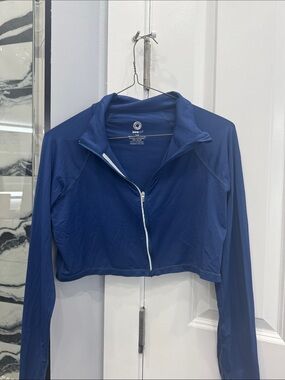 Cropped Navy Zip-Front Jacket by JoyLab